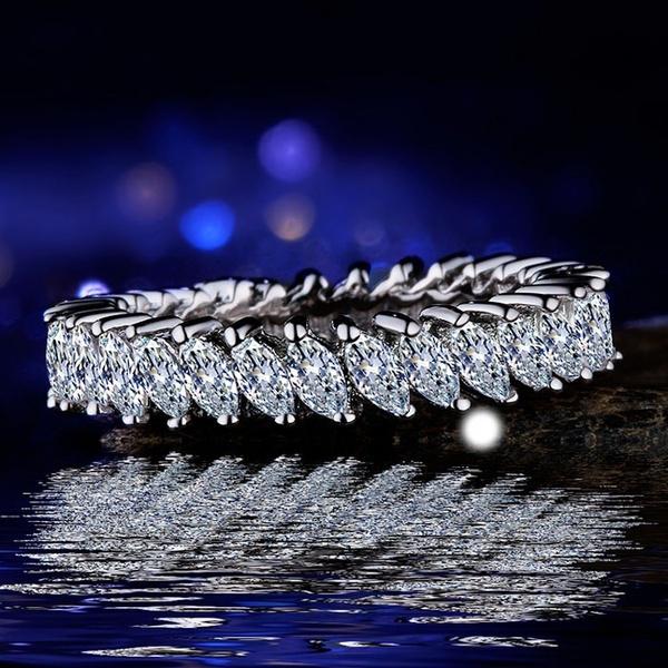 Modeschmuck Damen Silberton Markise-Schliff Weißer Saphir Eternity Ring Größe 6 7 8 9 10