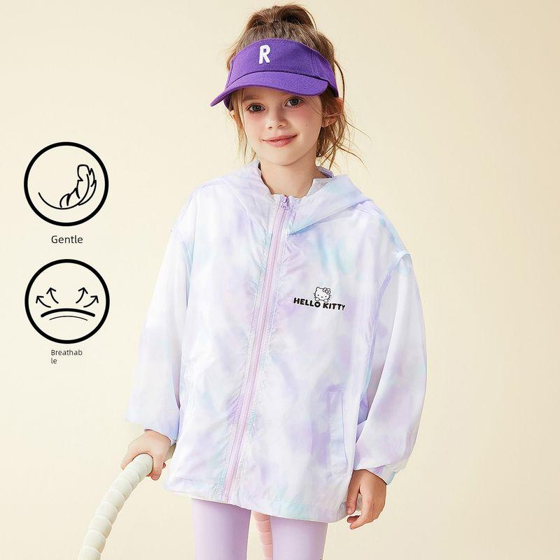Hello Kitty Girls  Sun Protection Clothing Summer Jacket Skin Clothing 2025 New Breathable and Lightweight Hooded Summer Clothing Purple 160