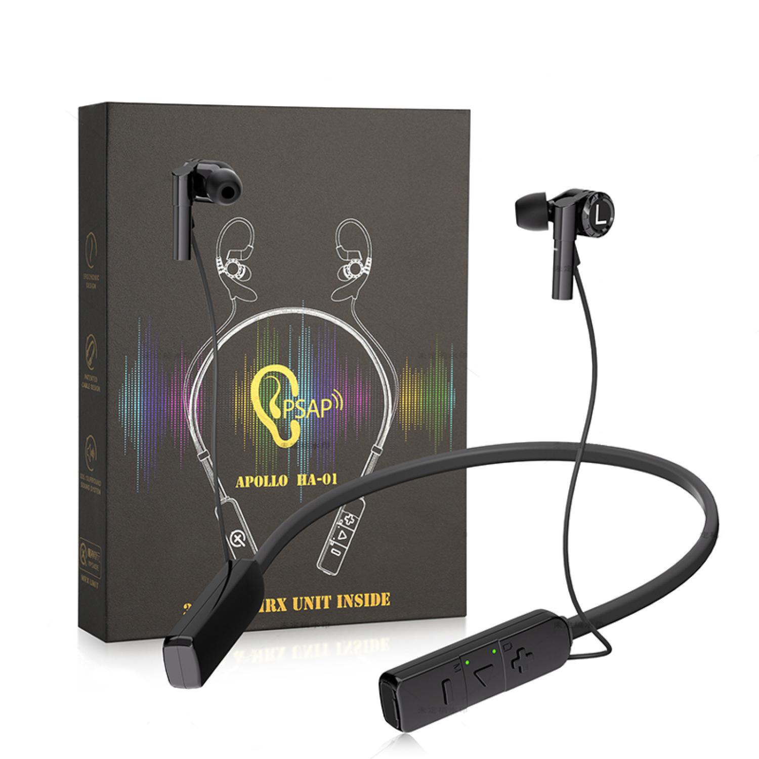 

Перезаряжаемые слуховые аппараты Беспроводные наушники Bluetooth Цифровой усилитель звука Слуховой аппарат для глухих пожилых людей Black чёрный