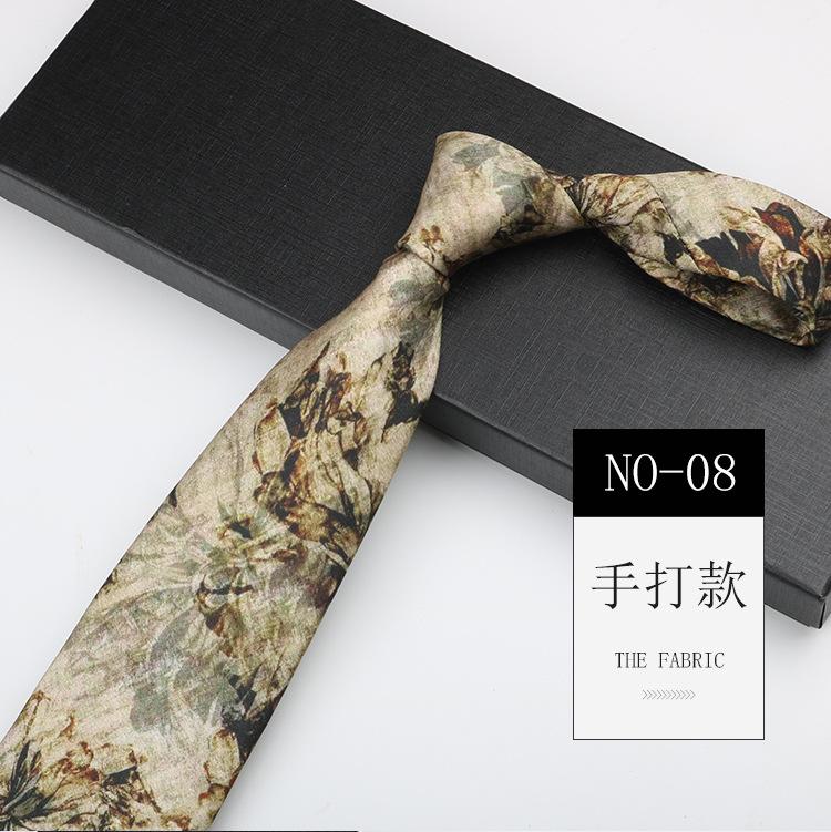Men'S Printed Tie, Pattern Retro Gentleman'S Suit Shirt Width 9Cm Silk Soft Long Hand-Typed