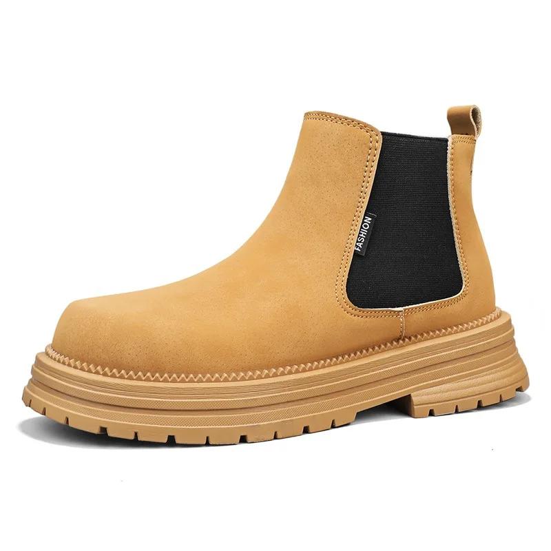 Fashion British Style Leather Men Shoes Men's Chelsea Boots Autumn Winter Ankle Boots Men Slip on Casual Mens Platform Shoes Sneakers