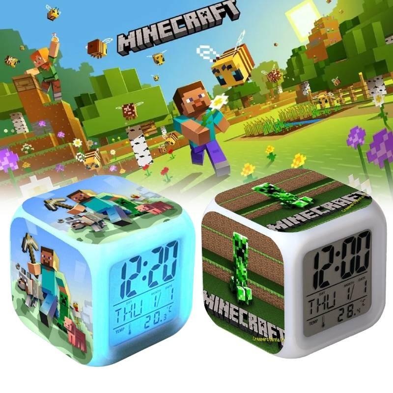 Minecraft Alarm Clock Led Night Light Colourful Changing Desktop Decoration