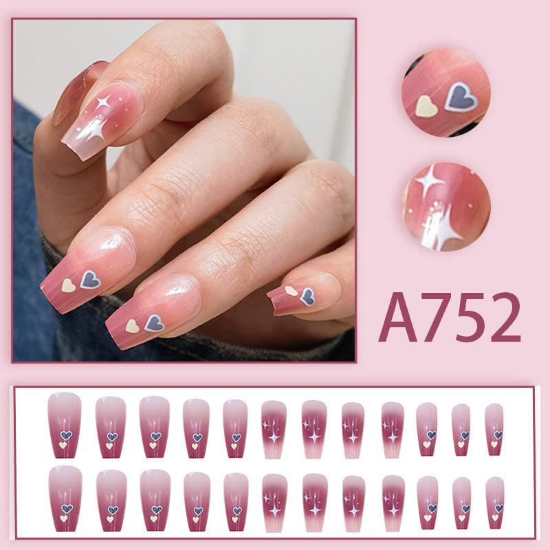 Gradient Ice-Clear Love Heart & Star Trendy Long Nails - Pack of 24
