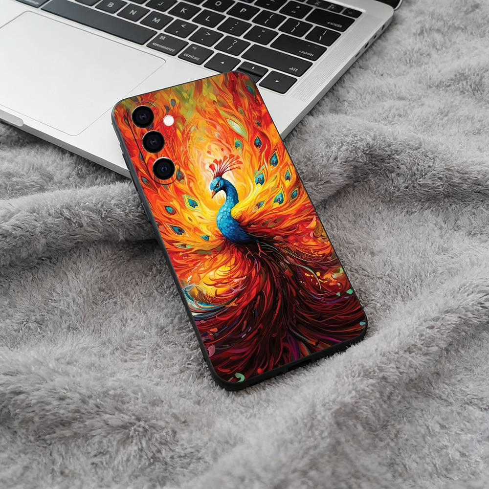 

Colorful peacock Black Soft Silicone Phone Case for Samsung Galaxy A73, A71, A72, A70, A53, A52, A51 Samsung a70