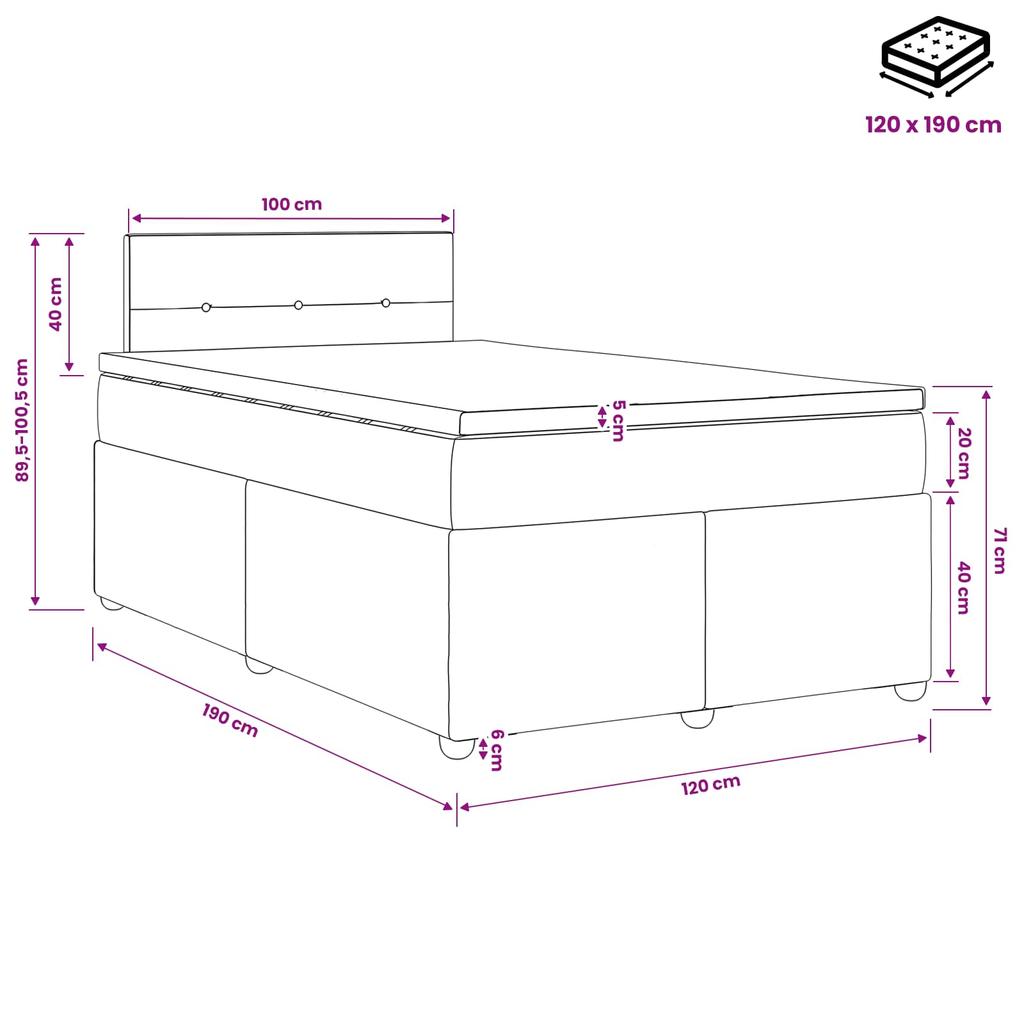 Box Spring Bed with Mattress Black 120 x 190 cm Fabric