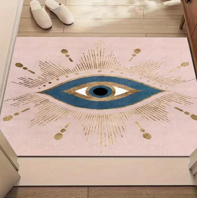 Mysteriöse Augenmuster Anti-Rutsch-Fußmatte mit Blau-Gold-Augen-Design Geeignet für Innen- und Außenbereich Badezimmer Ferienhaus Dekoration