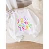 Girls' Soft Crewneck Sweatshirt with Colorful Numbers, Stars, And Hearts Print Pattern, Cute Creative Print, Casual All-Match for Fall Winter
