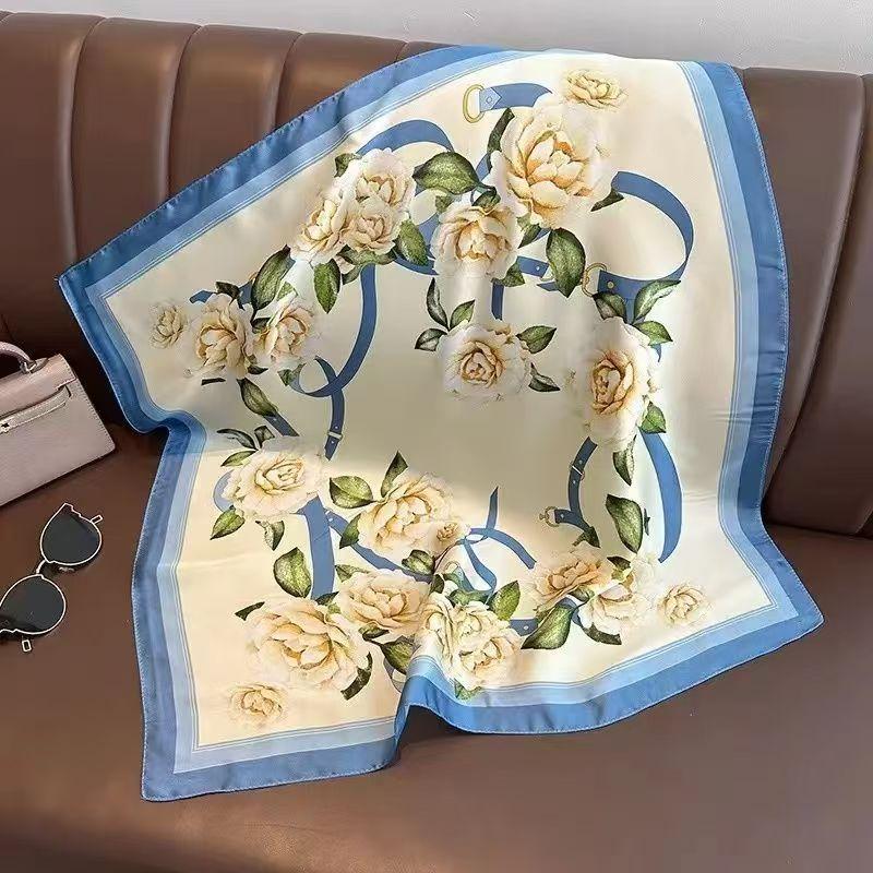 Luxury Silk Scarfs Square Scarf Korean Fashion Kerchief Popular Silk Scarves Bandanna Wraps Scarf Decoration Shawl 70*70Cm