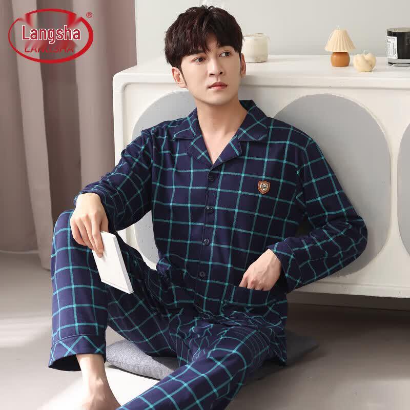 Langsha Men's Pure Cotton Long Sleeve Pajama Set