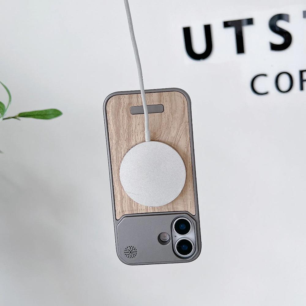 Luxury Wood Grain Magnetic Leather Phone Case For IPhone16 15 14 13 12 Pro Max Wireless Charging Anti Drop Protect Cover Fundas