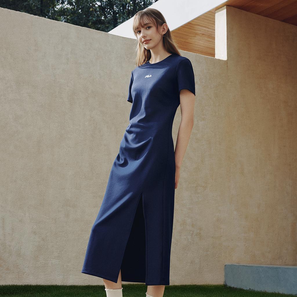 FILA Original Split Goddess Skirt III Fashion Simple Classic Retro Elegant Relaxed Casual Versatile Comfortable Short Sleeve Dress F51W629304FDB