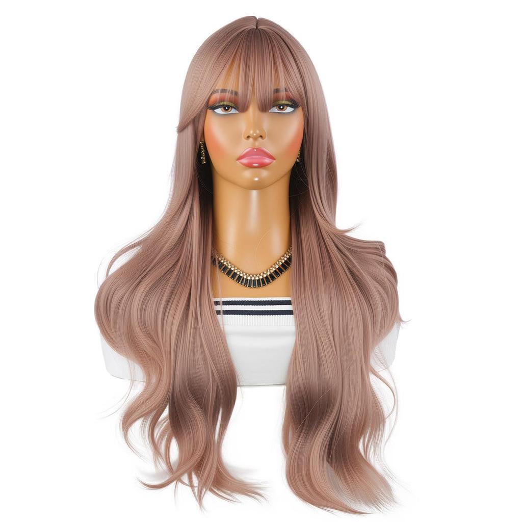 European and American Fashionable Women's Long Curly Hair Wig, Gold Bangs, Large Waves, High-temperature Silk Synthetic Wig Headband