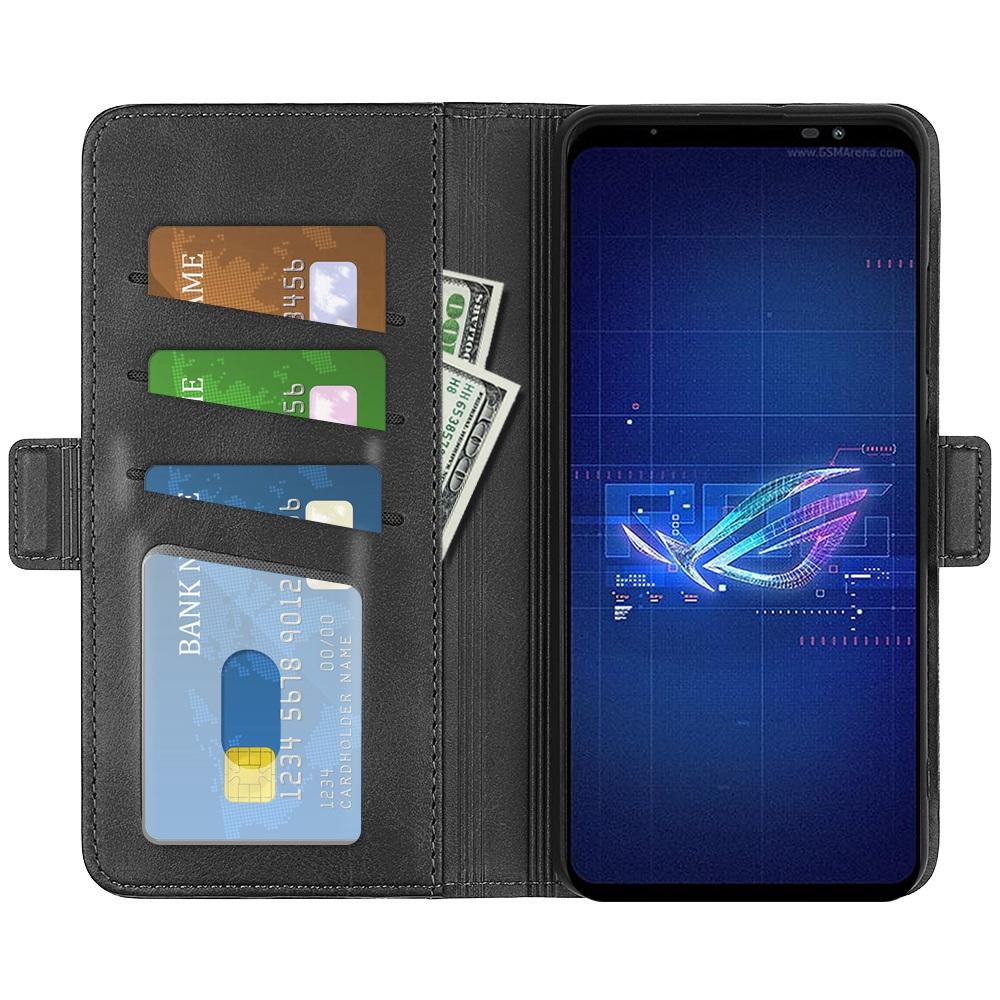 

For Asus ROG Phone 6 5G Textured PU Leather Full Protection Wallet Phone Case Folio Flip Foldable Stand Cover Black