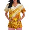 Women V Neck Short Sleeve Work Shirt with Pockets Beer Festival Print Top Nurse Scrub Uniform for Healthcare Professionals
