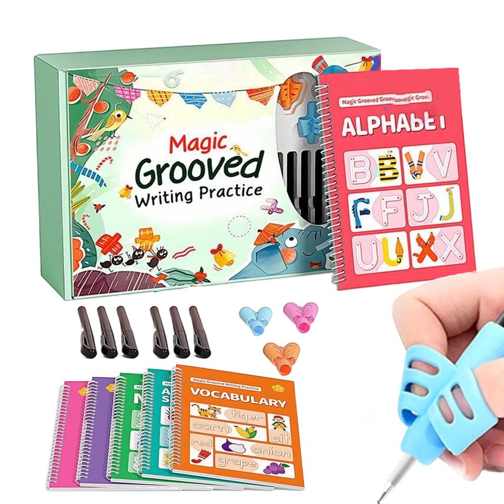 Handwriting Workbook Grooved Learning Reusable Page With Pen Grips Vocabulary Writing Practice Book For Kindergarten Children