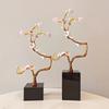Metal Handicraft Golden Tree Crystal Ball Plum Blossom Statue Metal Decorative Figurines Home Decoration Accessories