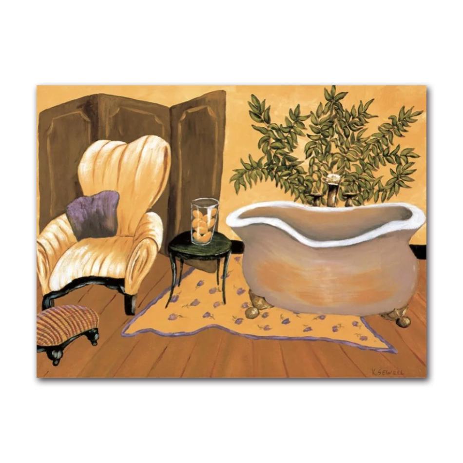 Retro Victorian Bathtub Vintage French Bathroom Tub Poster Canvas Painting Print Wall Art Picture for Bath Room Home Decor