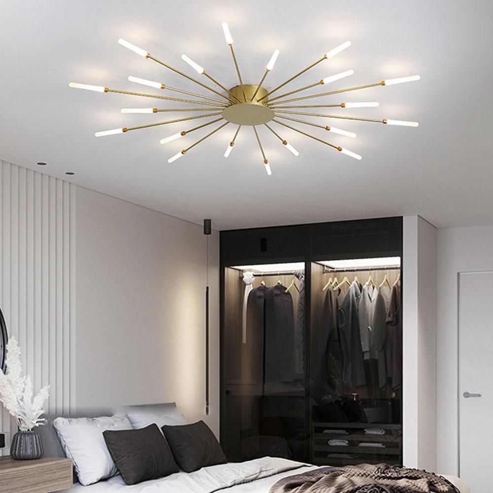 Gold 30 Heads Non Dimmable Pendant Lights Creative Fireworks Design Chandelier Modern Ceiling Light for Living Room Exhibition Hall Bedroom