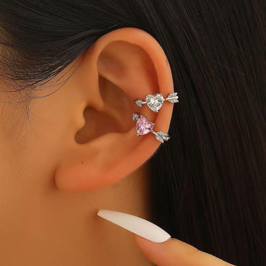 1PCS Cute Heart Arrow Pink Zircon Ear Bone Nail New Fashion Y2K Punk Small Earring for Women Girl Cochlea  Party Gift
