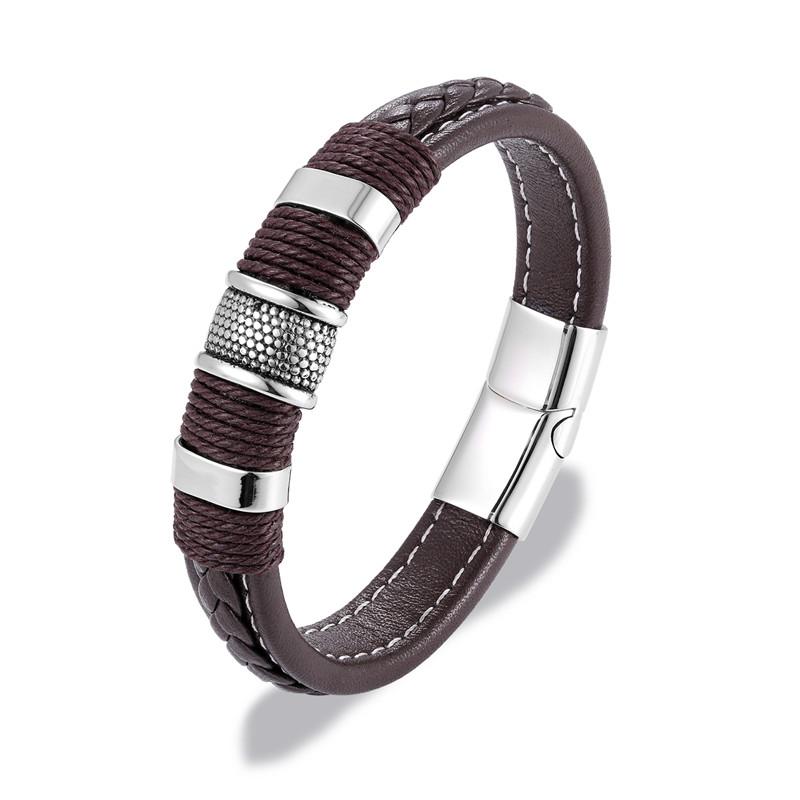 Punk Multilayer Braid Genuine Blue Leather Bracelet Titanium Stainless Steel Magnetic Buck Bracelet Men Homme Pulseras