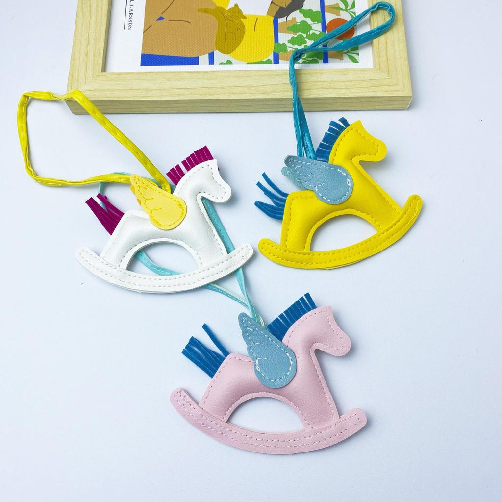 Colorful PU Leather Rocking Horse Keychain - Cute Bag Pendant Gift