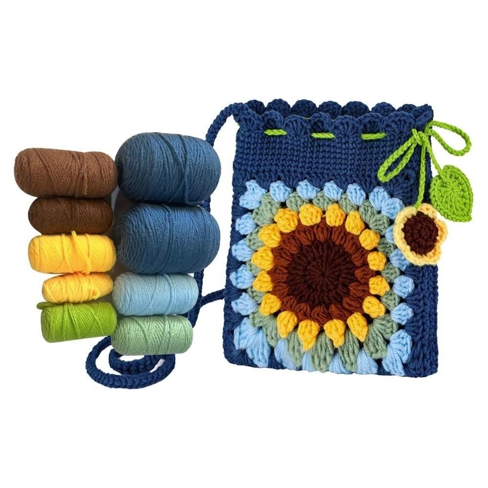 

DIY Crochet Crossbody Bag Knitted Flower Polyester DIY Crocheting Material Package Handmade Crochet Yarn Crochet Kits темно-синього кольору