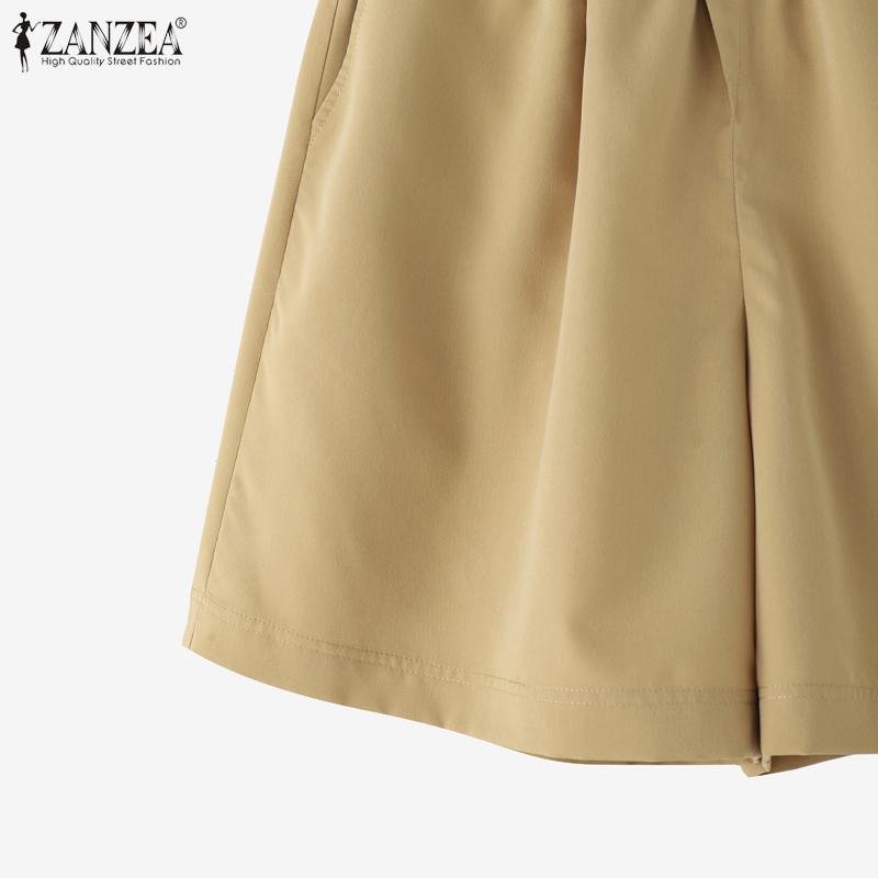 ZANZEA Pantaloncini Casual Estivi da Donna a Vita Elastica Monocolore