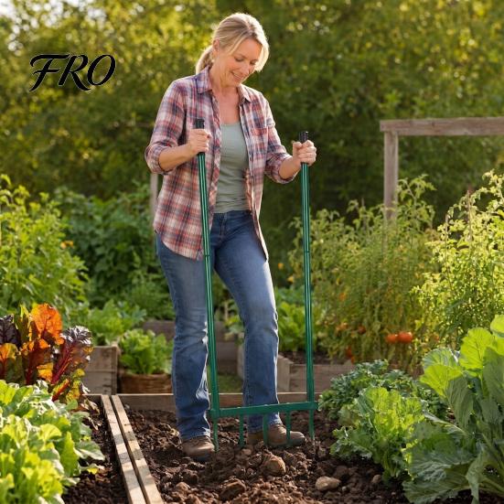 Heavy Duty Garden Fork 5-Tine Broad Fork, Pitchfork with Dual Handles, Gardening Hand Tiller, Digging for Planting, Gardening, Soil Aeration