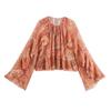 Long Sleeve Loose Fit Round Neck Blouse With Ruffle Detail Floral Print Streetwear Casual Top Women