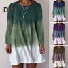 Women's Long Sleeve Dress Gradient Color Printed Dress Loose Fit Round Neck Pullover Dress for Daily Work Parties