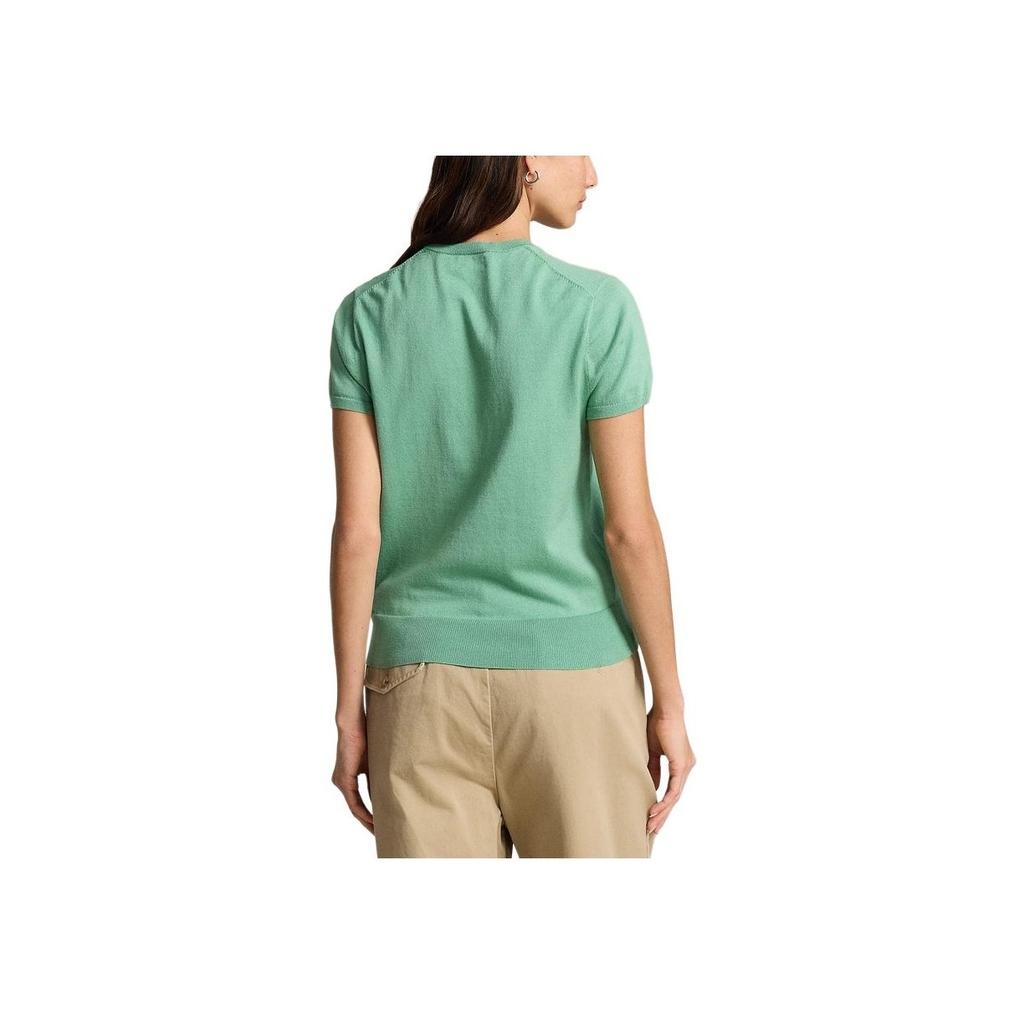 Polo Ralph Lauren FW24 Solid Logo Embroidered Crew Neck Loose Short Sleeve Knit Top Women tops Light-Green WMPOSWENC021037-300