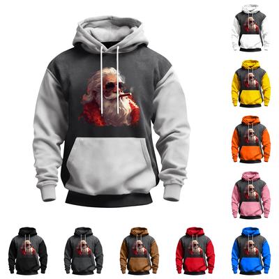 Men's Christmas Print Color Block Hooded Casual Sports Comfort Sweatshirt