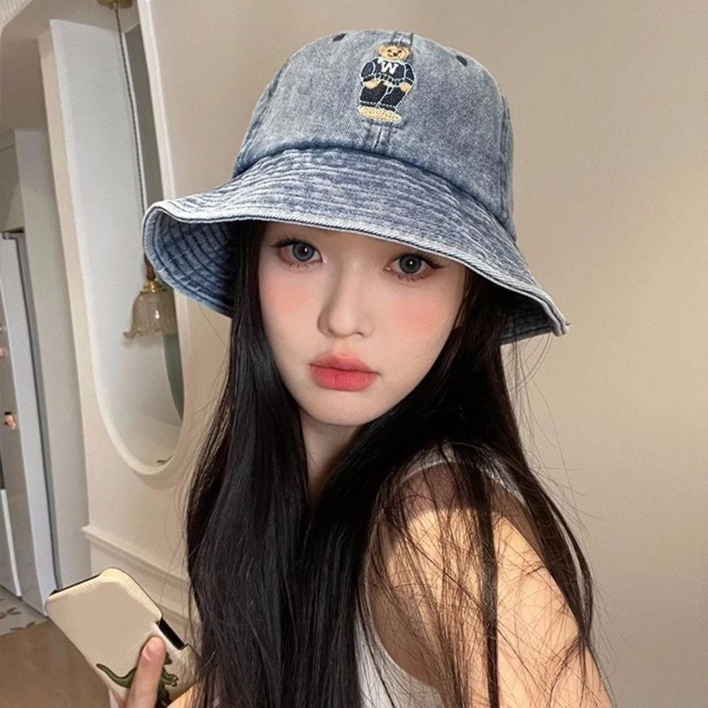 Korean Denim Bucket Cap Versatile Sun Protection Hat Fashion Denim Fishing Cap  Female