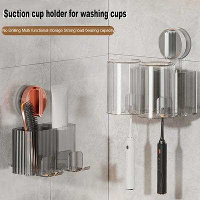 Multi-Function Wall Mount Toothbrush Holder Punch-Free Holder Self Adhesive Toothbrush Storage Organizer for Shower Toothbrush