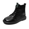The First Layer of Cowhide Short Boots for Women In the Autumn and Winter of 2025, the New Retro Polished Leather Flat-bottomed Lace-up Martin Boots