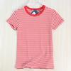 Siqi Women's Ribbed Stretch Cotton Color Block Striped Slim Fit Round Neck Short Sleeve T-shirt