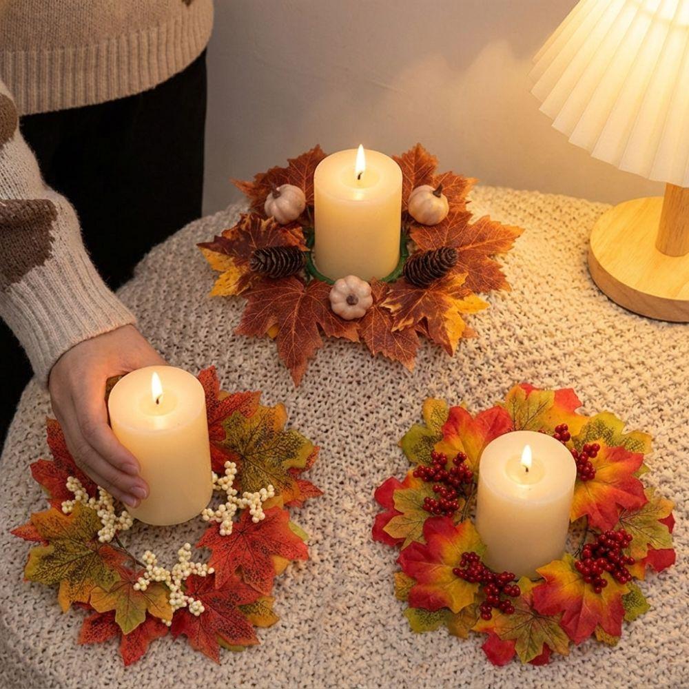 Simulation Artificial Maple Leaves Garland Pumpkins Fall Mini Wreath Fireplace Window