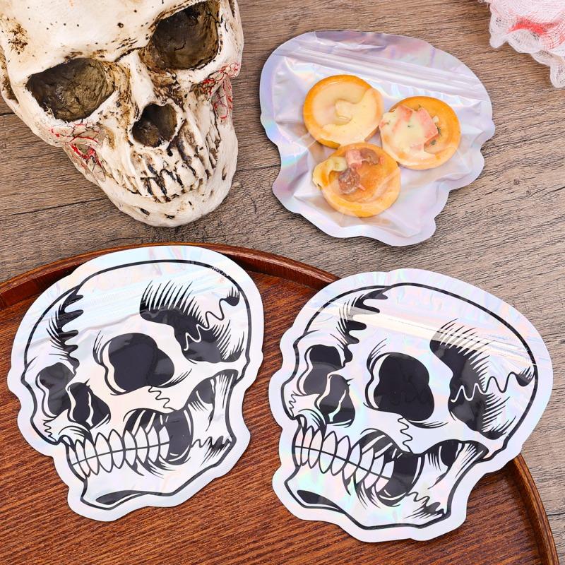 Halloween Skull Laser Bag Party Gift Self Sealing Gift Packaging Bags Reusable Cookies Candy Storage Plastic Pouches