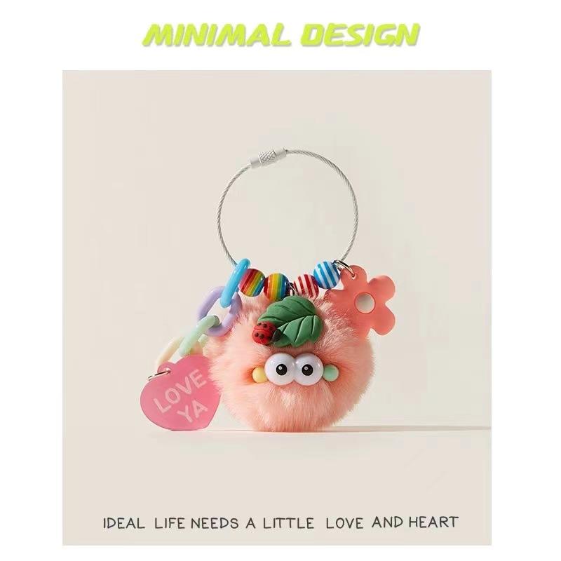 Car Keychain Women's High-end Sense Cute Plush Bag Pendant Backpack Schoolbag Pendant Small Gift Small Coal Ball Tide