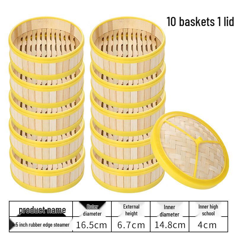 16.5CM Deepened Bamboo Steamer with 10 Tiers and Lid