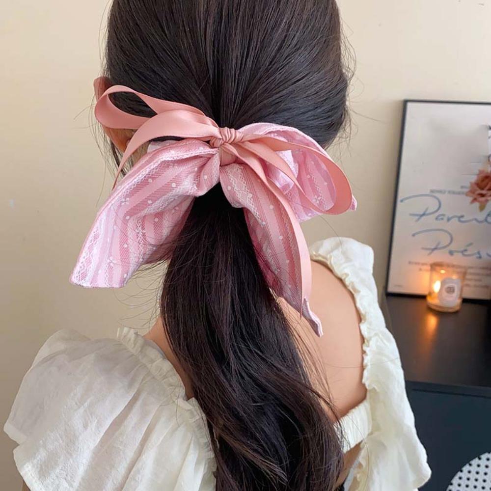 Elastic Plaid Silk Ribbon Scrunchies Korean Style Large Intestine Hair Ring  Girls