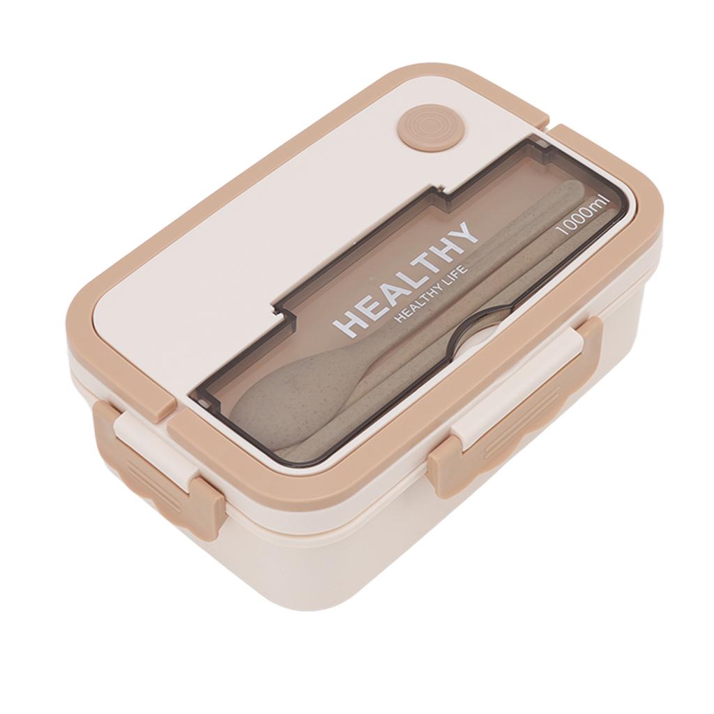 Plastic 3 Compartment Lunch Box 1000ml Microwave Safe Bento Box for Kids Adults Students Office Worker Beige