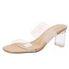 High heels sandals women's summer 2025 new fashion transparent middle heel crystal shoes fashion thick heel outer slippers