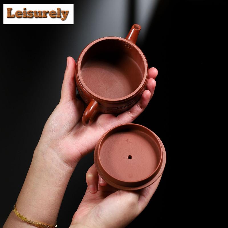 200ml klasické fialové hliněné konvice z Yixingu, ručně vyřezávané, městská brána, velký ráže, hrnec, surová ruda, bahenní konvice Dahongpao, čajová sada Zisha