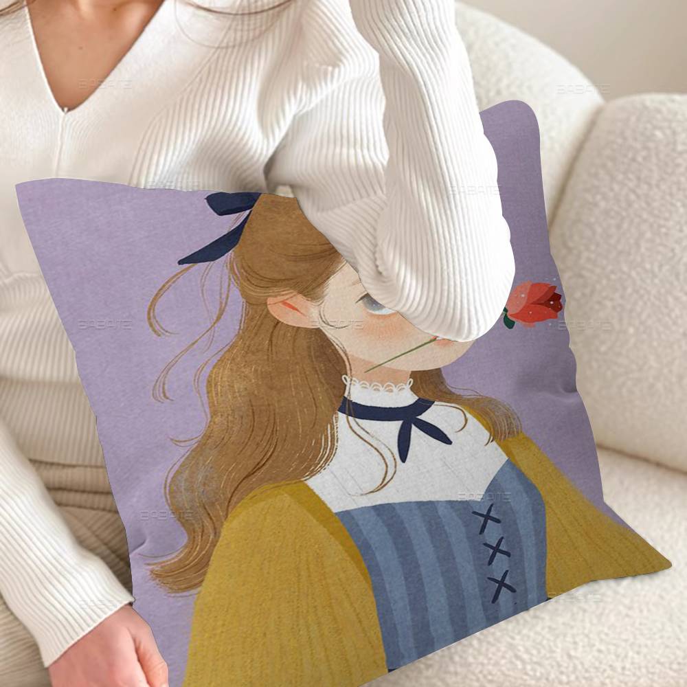 Cartoon Young Girl Personalized Pillow Cover Kids Bedroom Wild Party Decor Pillowcase Kid Birthday Shower Gift