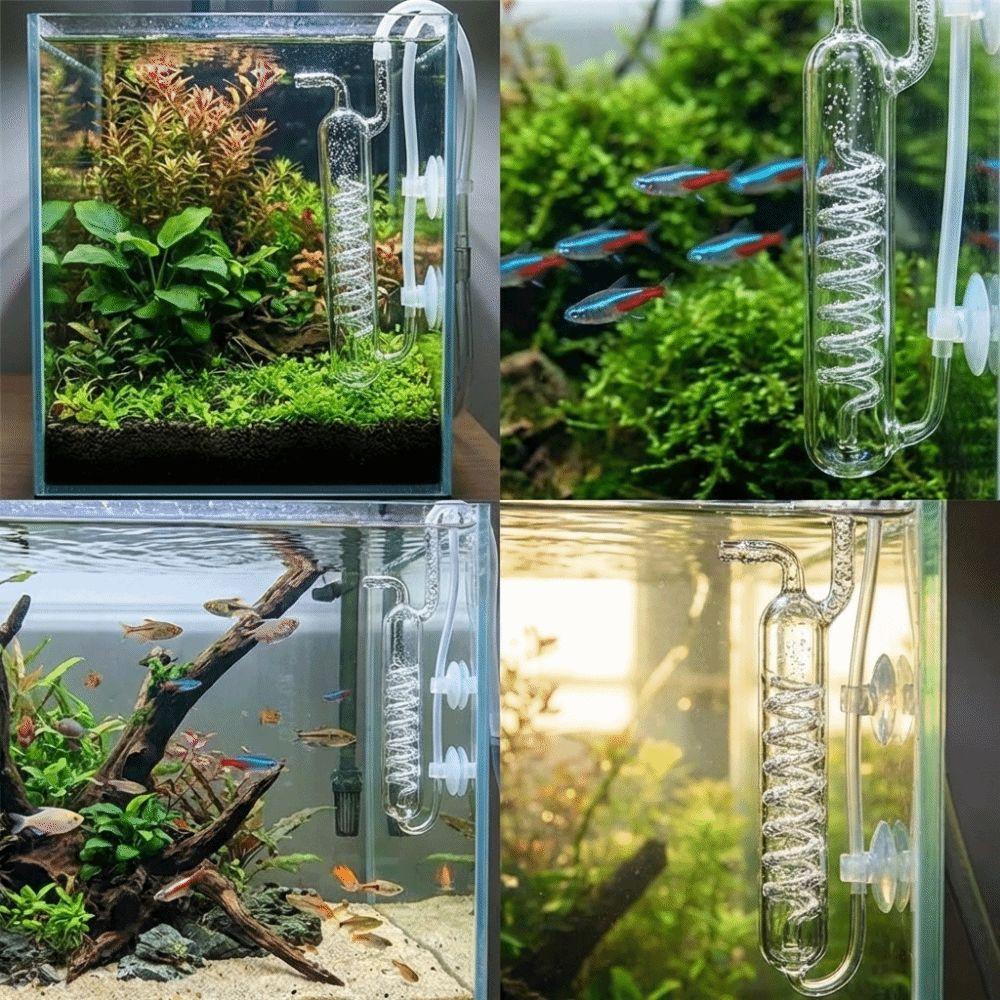 Glass CO2 Bubble Counter with Suction Cup Dioxide Reactor Spiral Bubble Counter  Fish Tank