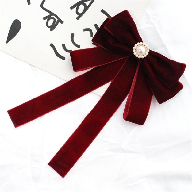 Vintage Velvets Bows Tie Brooch Pin for Women Rhinestones Pearls Uniform Pre Tied Bowknot Corsage Necktie Accessories