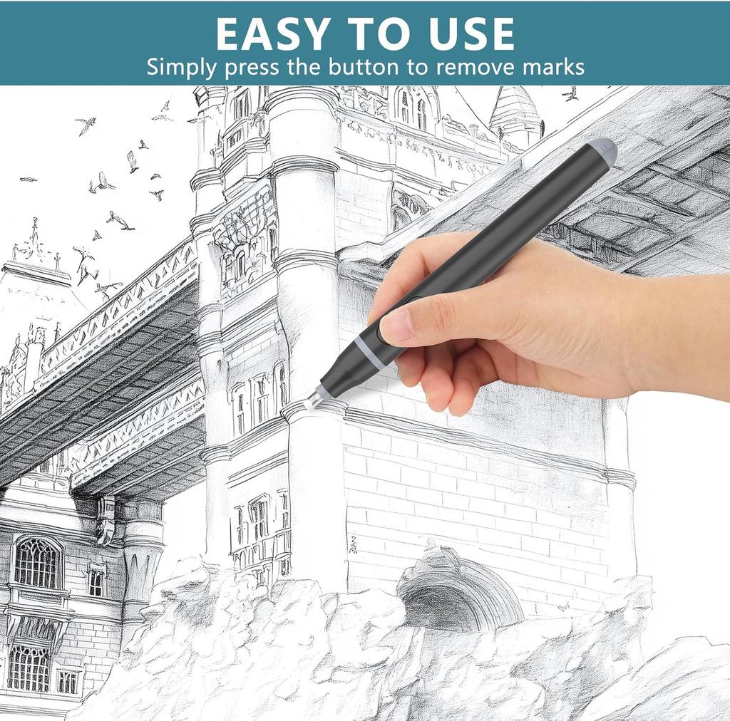 Adjustable Electric Eraser for Sketch Drawing Erasing Writing with Rubber Refills Electric Rubber Pen School Pencil Eraser