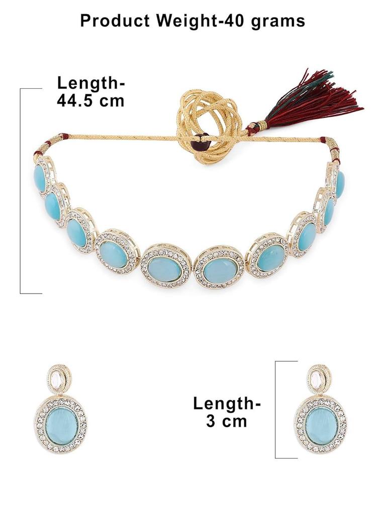 Tyrkysově modrý kočičí oko Rakouské diamanty a kameny Choker náhrdelník Náušnice a prsten Set pro ženy