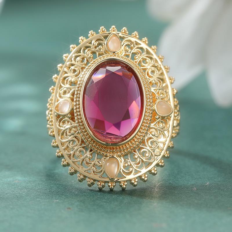 Dazzling Inlaid White Red CZ Women's Ring Gorgeous Gold Color Geometry Daily Wear Party Jewelry Anniversary Gift